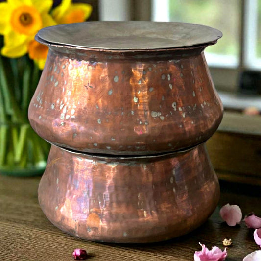 Antique Copper Cooking Bowl in Pair with Lid | Traditional Kitchenware