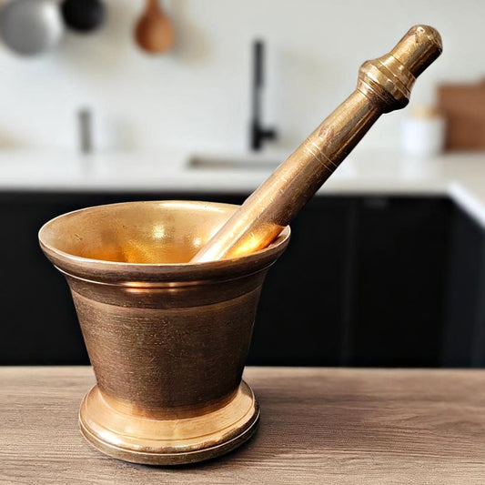 Antique Brass Khalbatta | Pital Traditional Grinder with Pestle