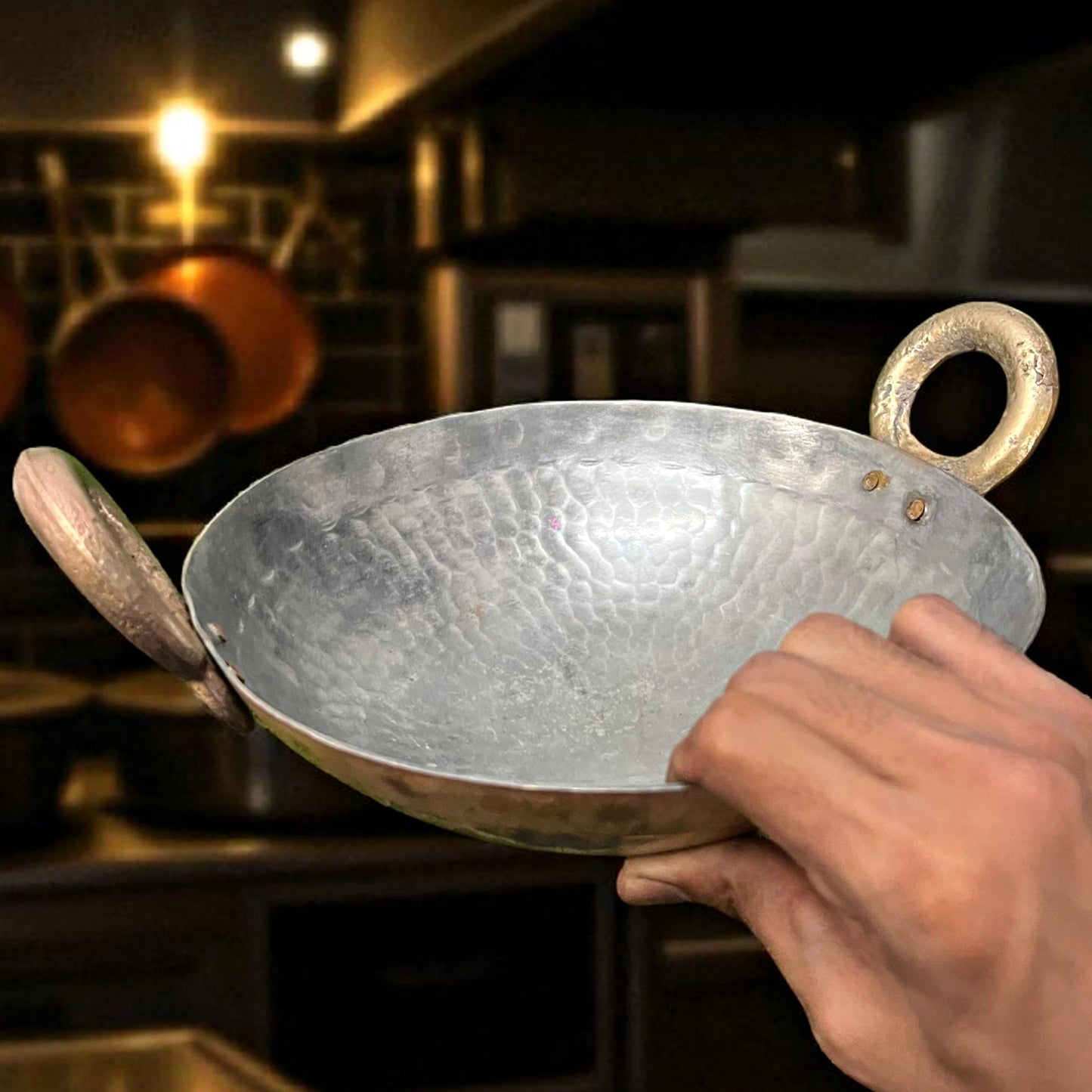 Antique Brass Chinese Kadai with Ladle | Traditional Cooking & Kitchen Decor