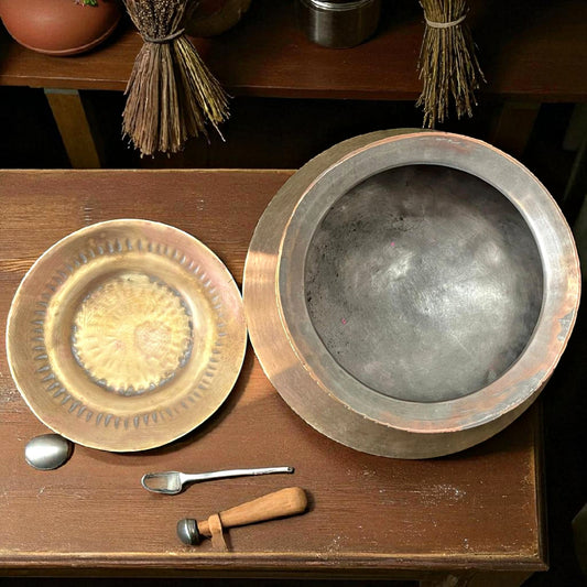 Antique Brass Deg with Lid | Pital Traditional Cooking Vessel
