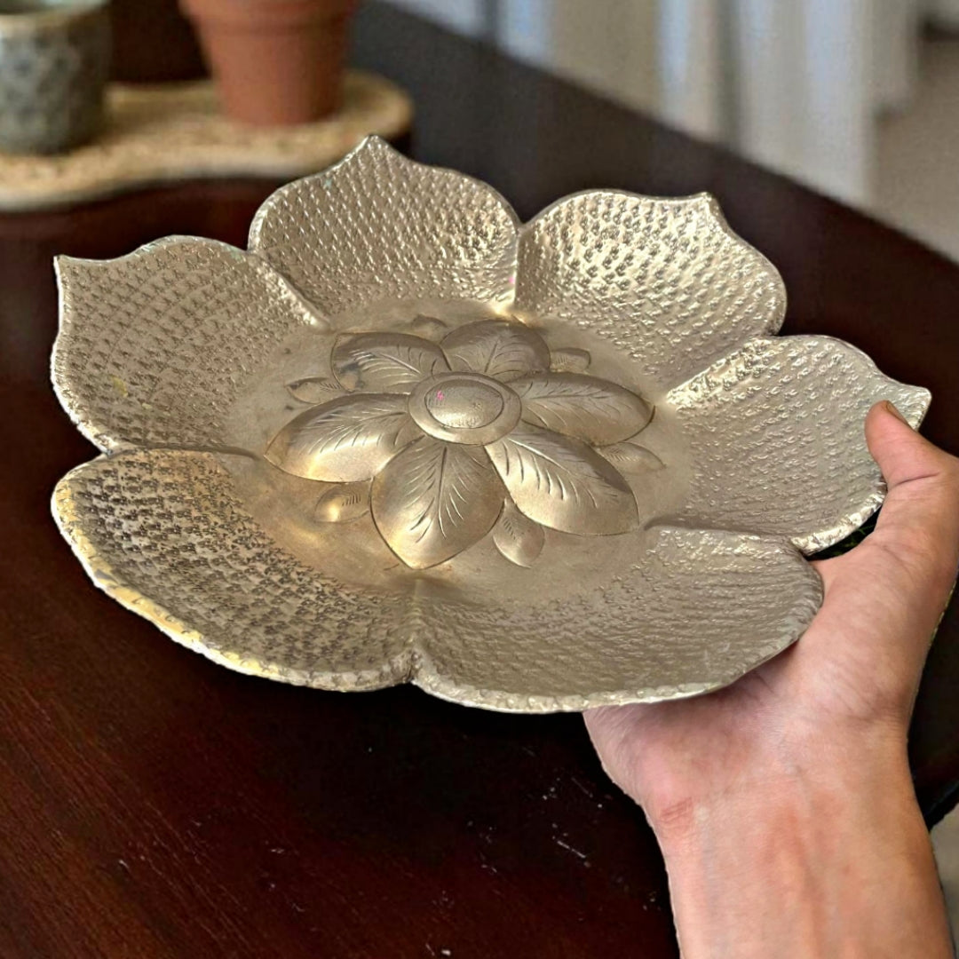 Antique Brass Silver-Coated Fruit Bowls in Pair | Traditional Serving & Decor Dishes