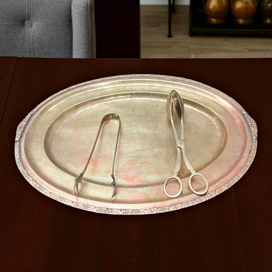 Antique Brass Tray with 2 Tong | Pital Traditional Serving & Decor