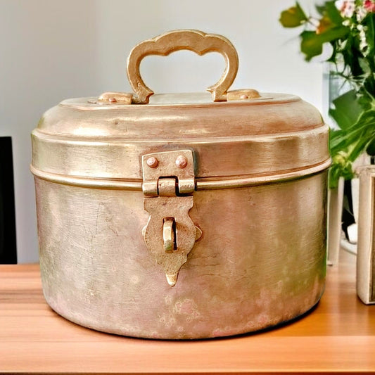 Antique Brass Storage Box | Traditional Pital Container | Utility & Décor Collectible