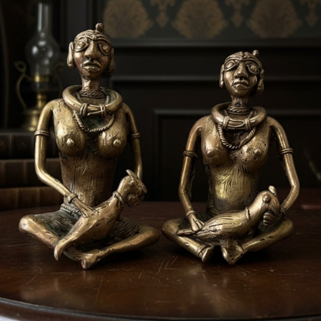 1980 Antique Brass Tribal Art Decor Set | Mid-Century Brass Sculptures