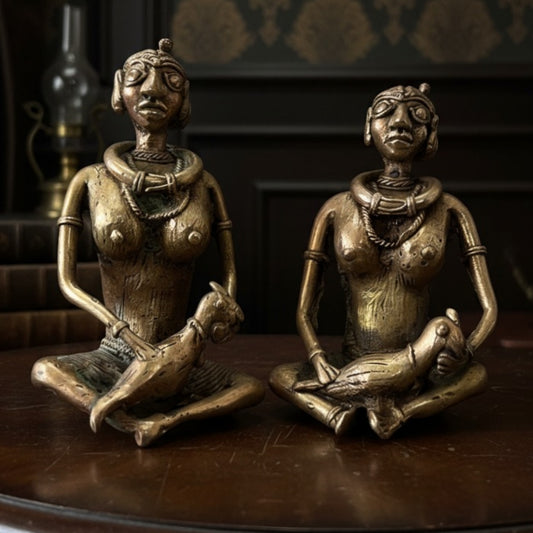 1980 Antique Brass Tribal Art Decor Set | Mid-Century Brass Sculptures