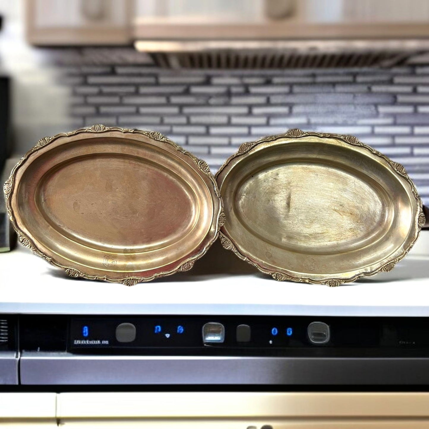 Antique Brass Serving Tray Pair | Pital Traditional Dining Display
