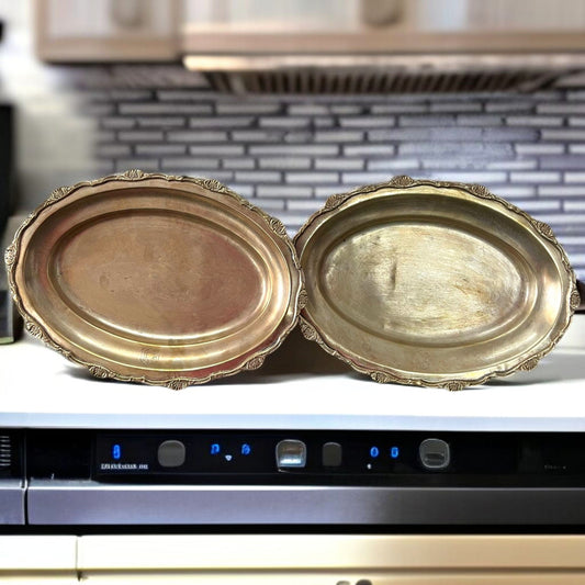Antique Brass Serving Tray Pair | Pital Traditional Dining Display
