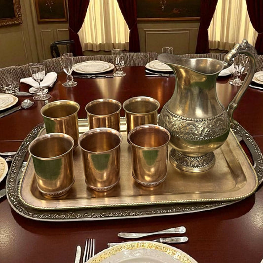 Antique Brass Refreshment Set | Traditional Jug, Glass & Tray