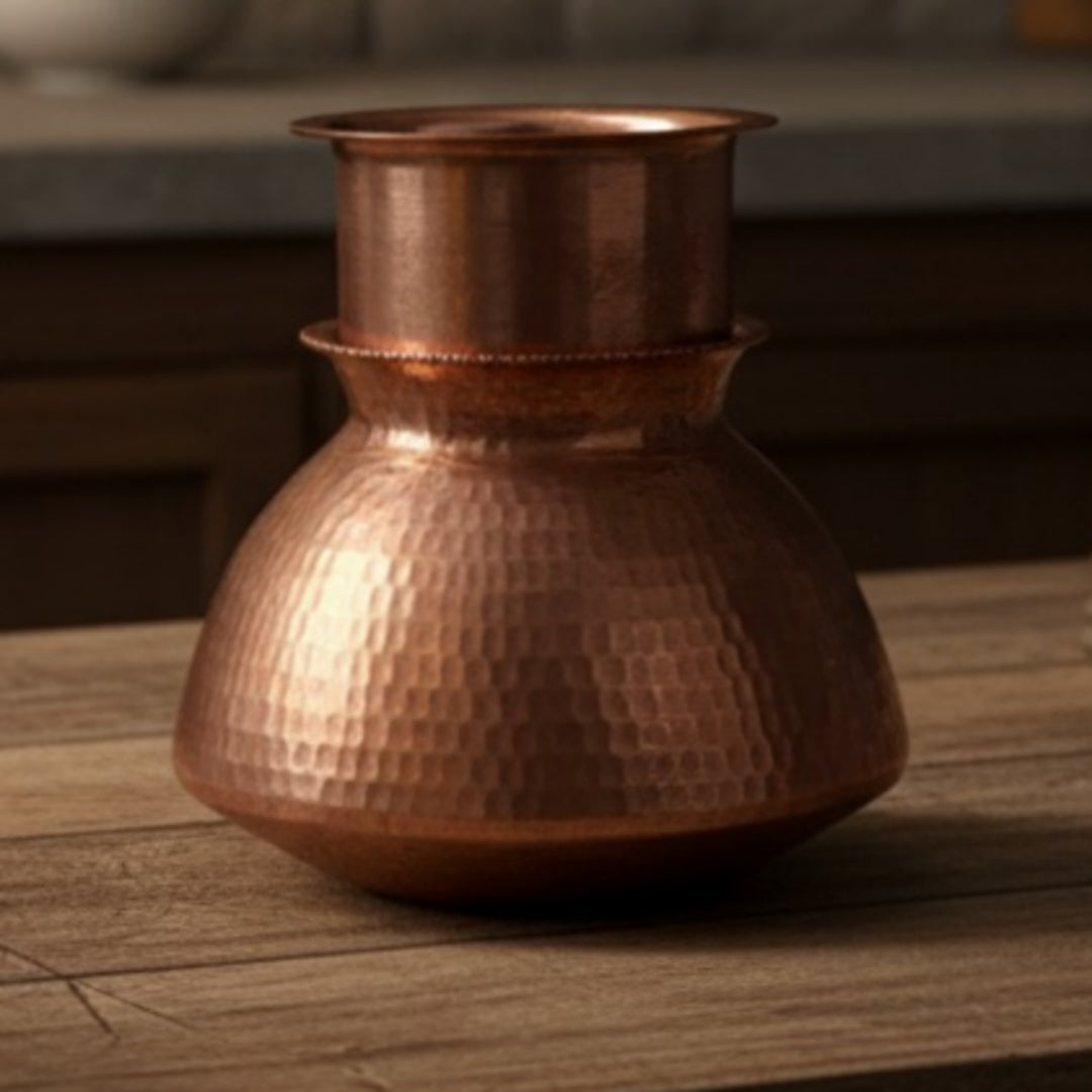 1978 Antique Copper Kalash With Pyala | Traditional Pital Display & Storage Set