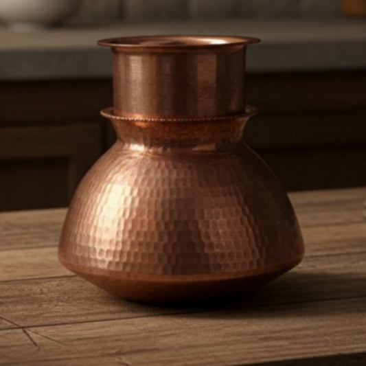 1978 Antique Copper Kalash With Pyala | Traditional Pital Display & Storage Set