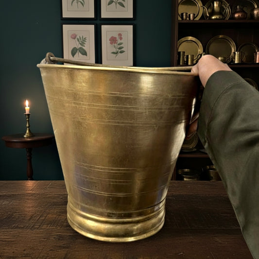 Antique Brass Bucket | Traditional Large Utility & Decor Piece