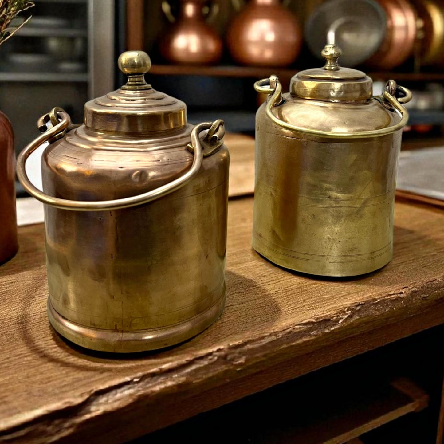 Antique Brass Storage Box in Pair | Traditional Utility Dabba Set