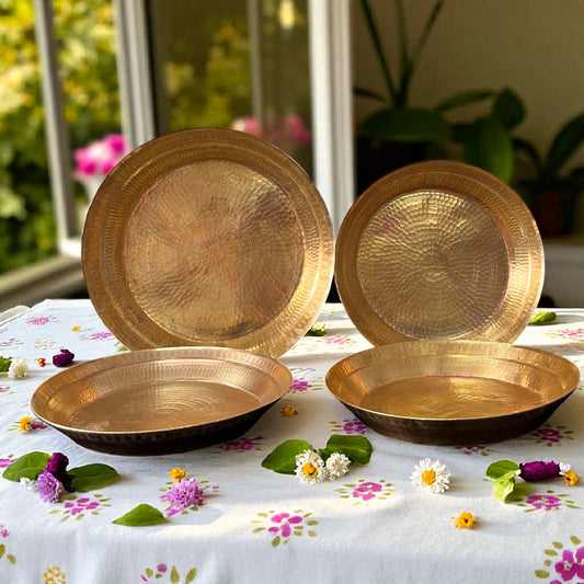 Antique Brass Parat Set of 4 | Pital Bhojan Thali Collection from Same Family