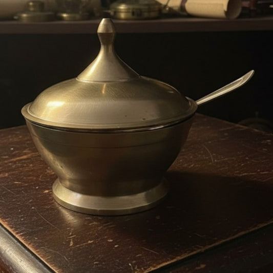Vintage Brass Décor Bowl with Lid and Ladle | Traditional Kitchen & Tableware Accent