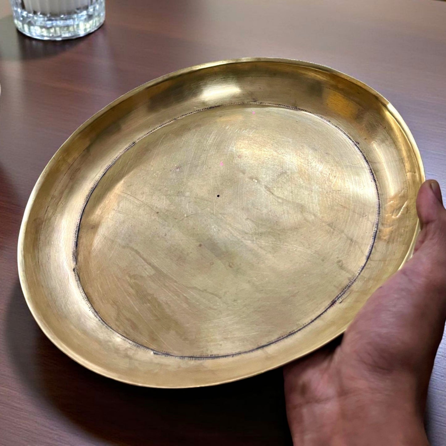 Antique Brass Plate in Pair | Traditional Serving & Décor Accent
