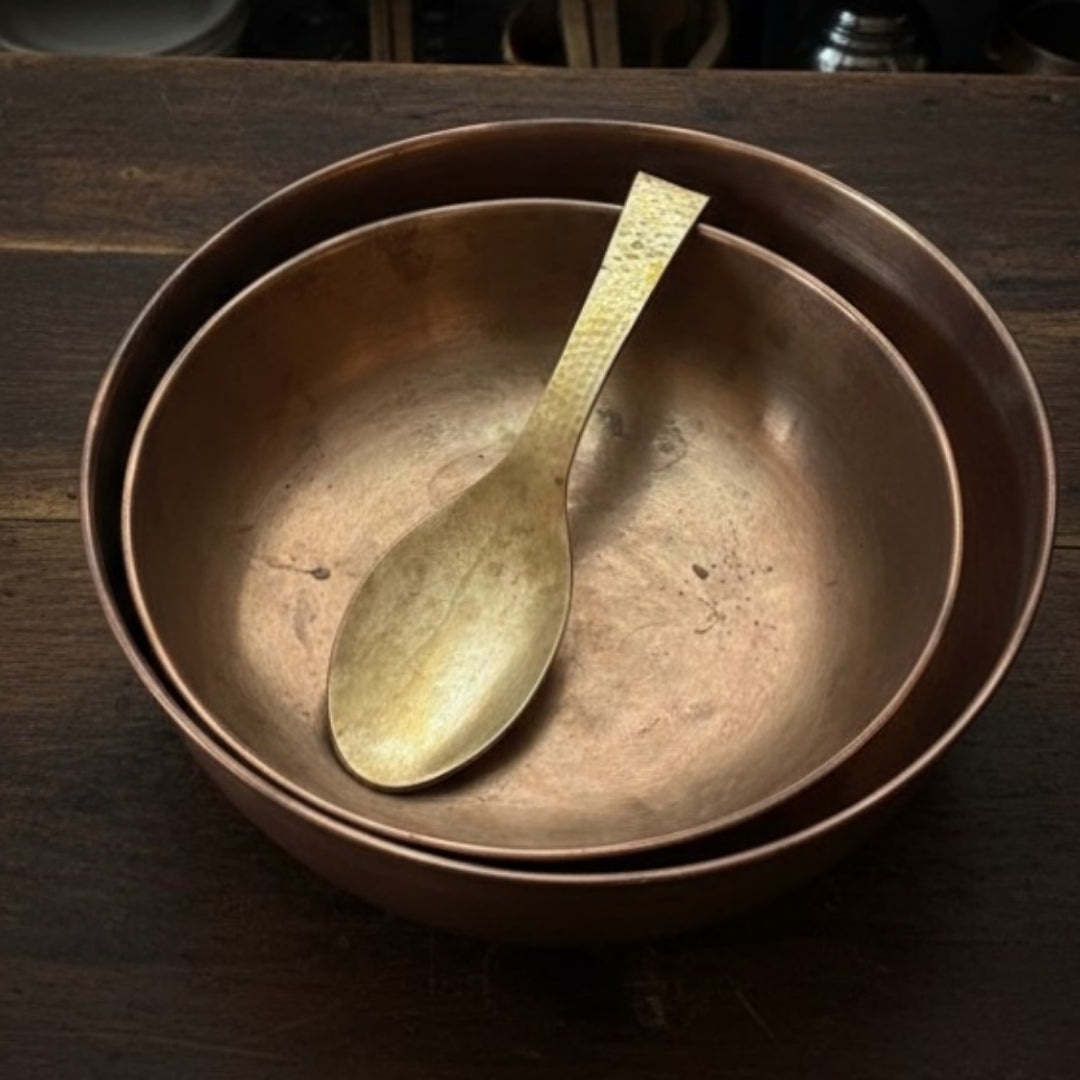 1983 Antique Brass Ghamela Pair with Ladle | Traditional Kitchen & Décor Set