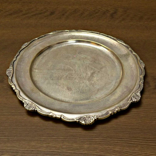 Antique Brass Plate with Ornated Border | Traditional Tableware & Decor Piece