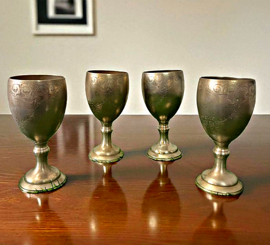 Antique Brass Glass Set of 4 | Traditional Dining & Decor