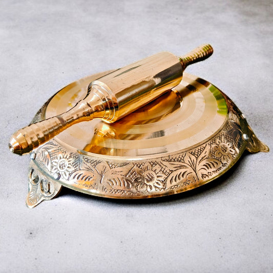 New Sturdy Royal Brass Chakla Belan Set | Handcrafted Elegance for Your Kitchen | Pital Roling Board & Pin