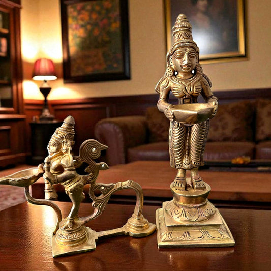 Antique Brass Diya in Pair | Pital Traditional Lighting Decor