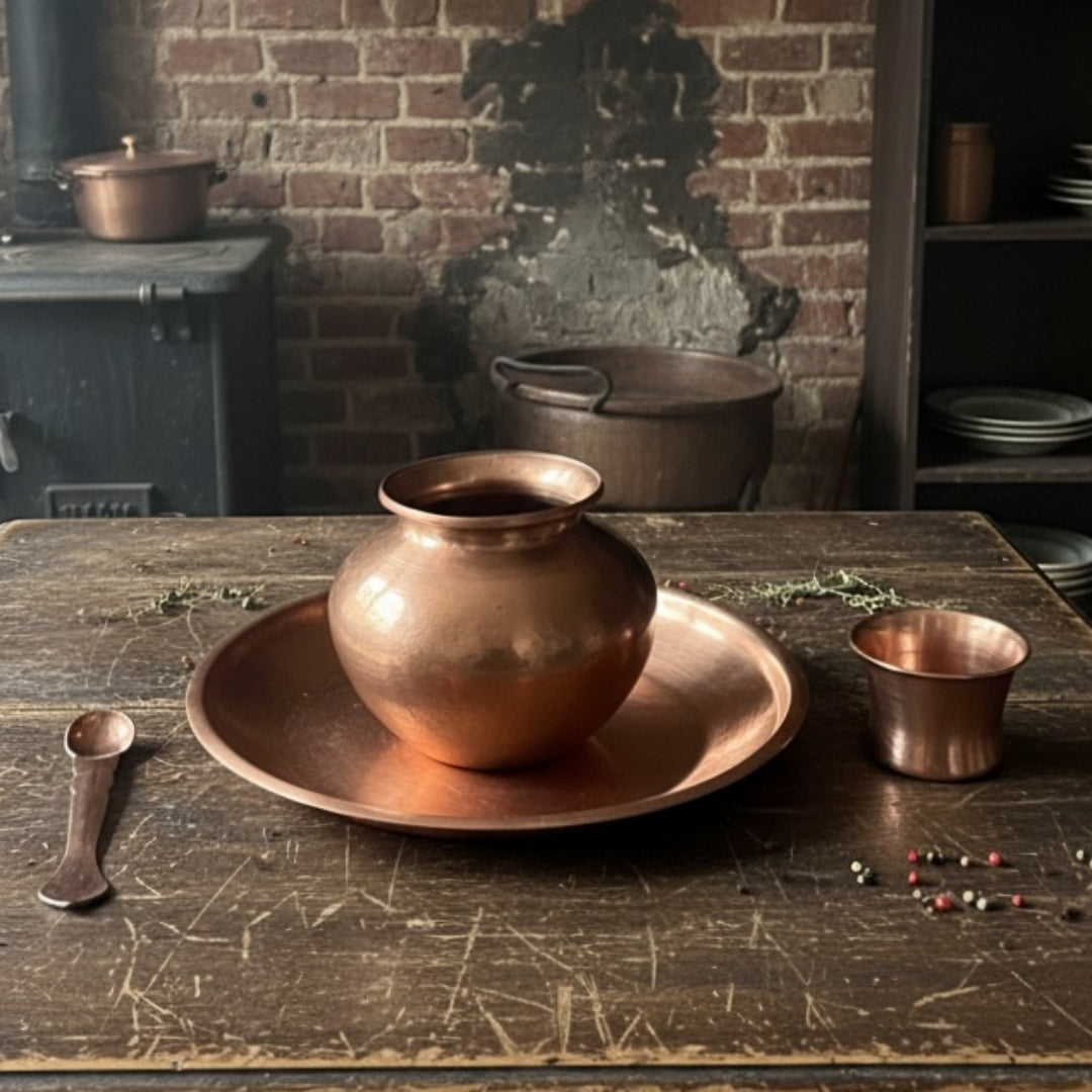 1980 Antique Copper Kalash Set | Traditional Water & Décor Collection