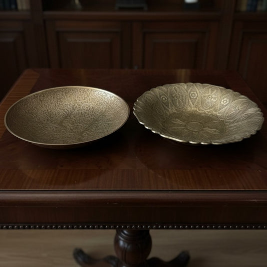1963 Antique Brass Decor Serving Bowl Pair | Pital Engraved Tableware