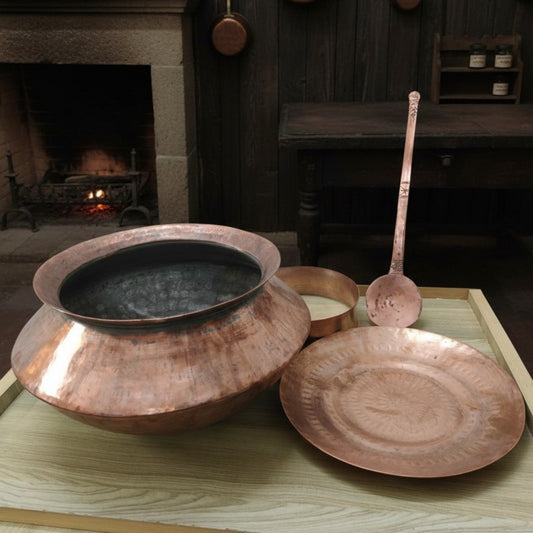 1988 Antique Copper Biryani Deg with Ladle | Traditional Copper Cookware Collectible