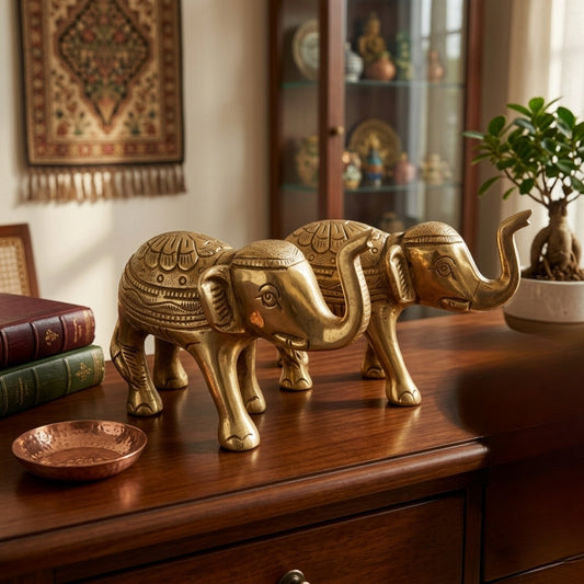 Vintage Peetal Elephant Pair | Brass Decorative Elephant Set | Made in 1993