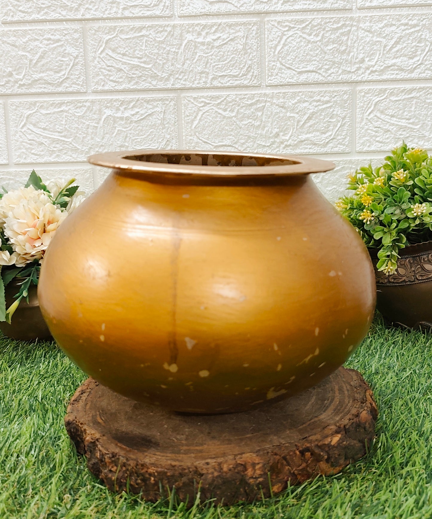 Antique Brass Cooking Bowl - Rare Shaped