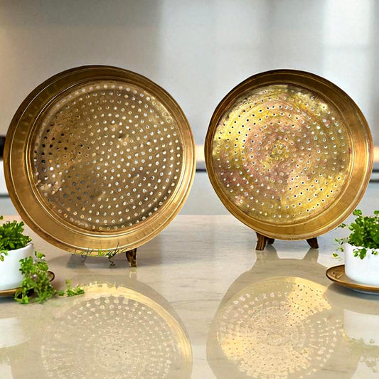 Antique Brass Perforated Channi | Pital Traditional Drain Pan