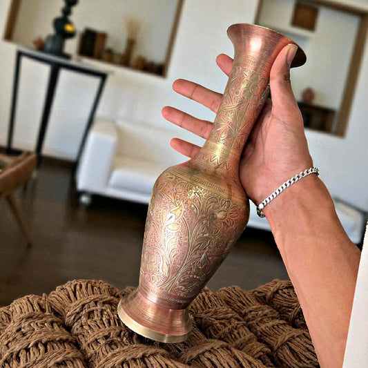 Antique Brass Engraved Vase | Pital Traditional Decor Piece