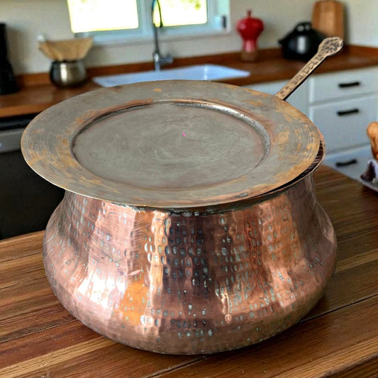 Antique Copper Deg with Lid & Ladle | Traditional Cooking Pot Set