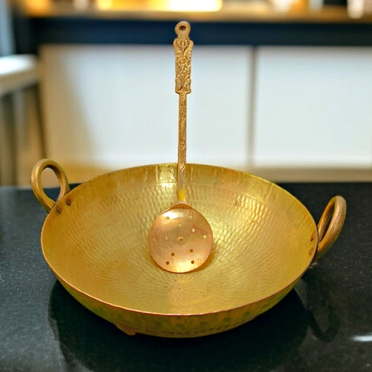 Antique Brass Kadai With ladle | Pital Cooking Item | Kitchen Utensil | With Spatula