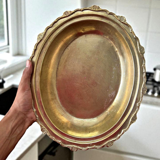 Antique Brass Wide Bowl Set | Pital Traditional Server with Tong