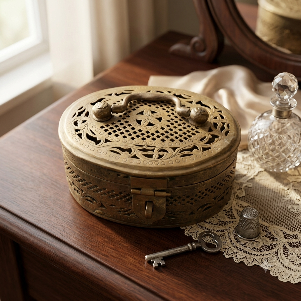 Antique Peetal Engraved Storage Lock Box | Pure Brass Decorative Storage Box | Made in 1970