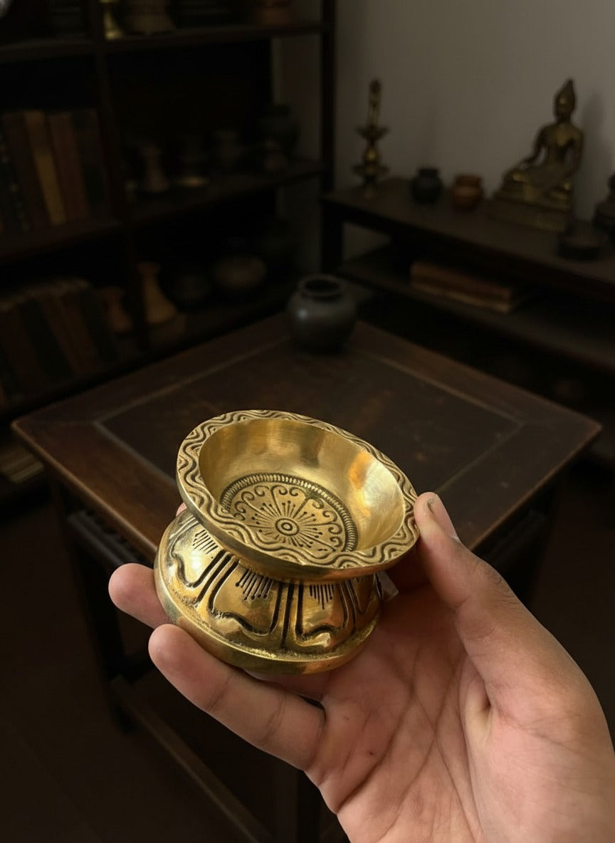 1985 Antique Brass Diya Pair | Pital Traditional Decor Lighting Set