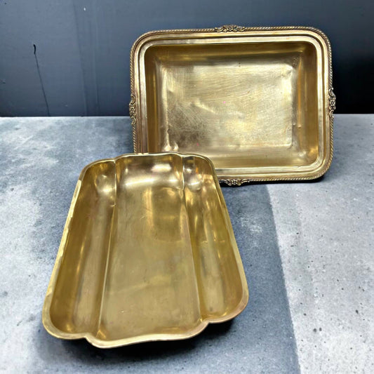 Antique Brass Tray in Pair | Pital Traditional Serving Trays