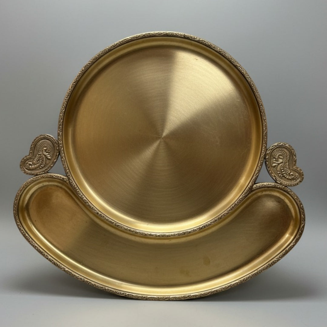 1978 Antique Brass Royal Plate | Large Heritage Brass Display Plate - Bombay Antiques