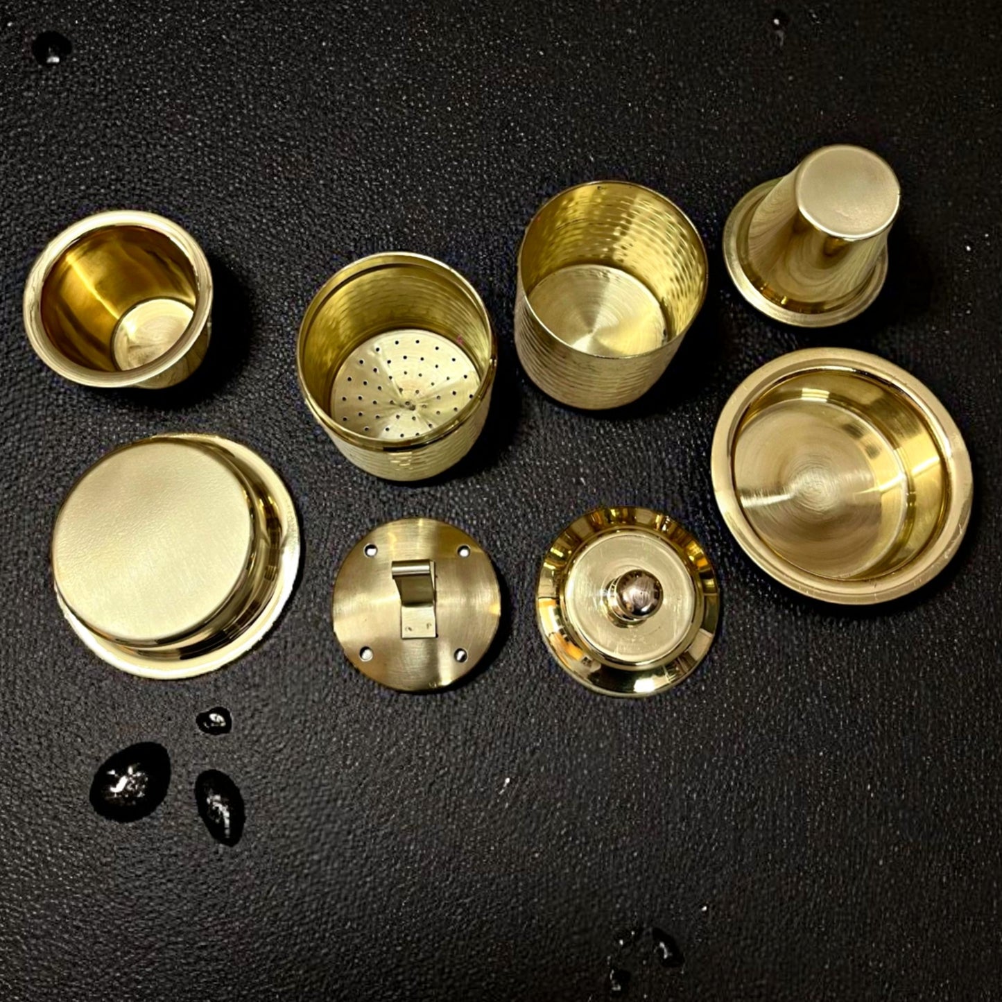 Brand New Brass Coffee Maker with 2 Glass Dabbara | Traditional South Indian Filter Set - Bombay Antiques