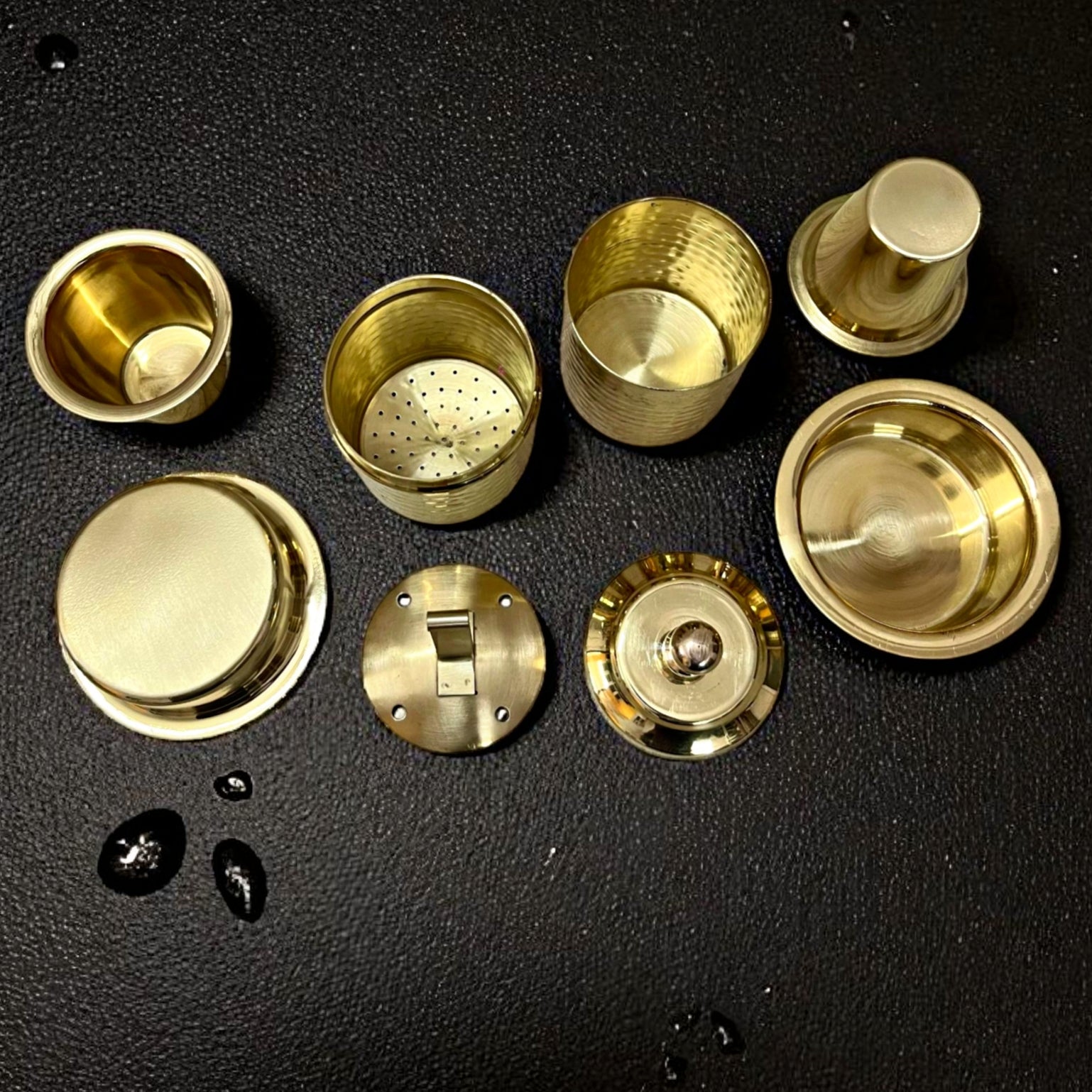 Brand New Brass Coffee Maker with 2 Glass Dabbara | Traditional South Indian Filter Set - Bombay Antiques