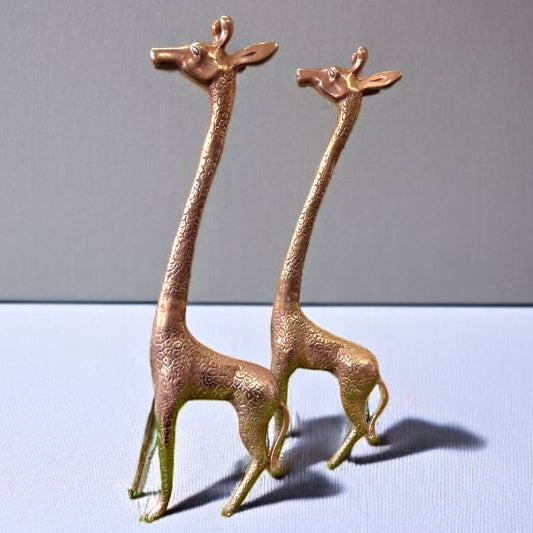 Brass Giraffes In Pair - Antique Animal Figurine