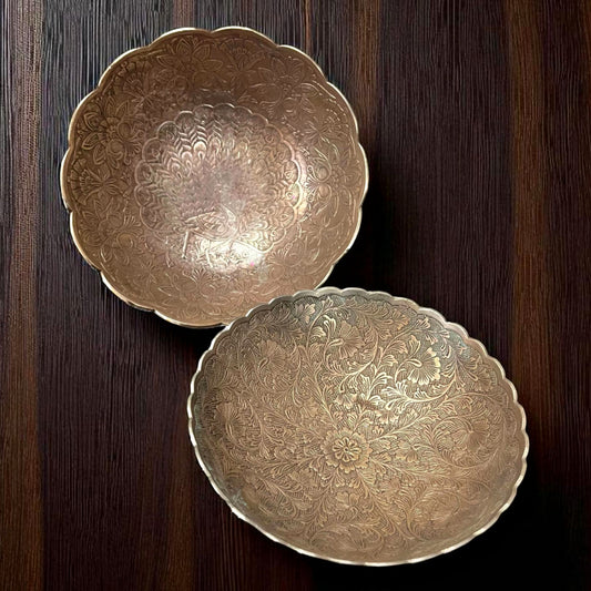 Antique Brass Engraved Serving Bowl in Pair | Pital Traditional Kitchenware