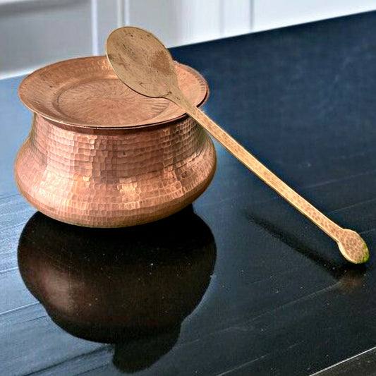 Antique Copper Deg with Lid & Ladle | Traditional Cooking & Storage Vessel