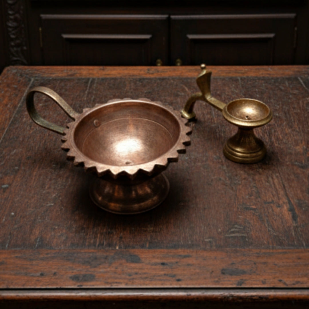 Antique Brass Small Hand Diya Pair | Traditional Lighting Decor