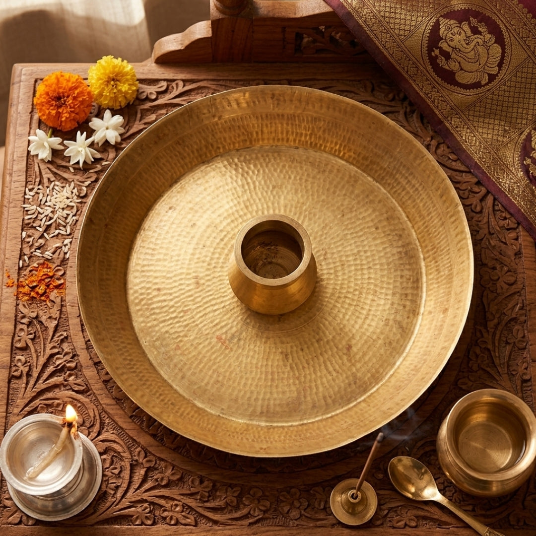 Antique Peetal Paraat with Kalash Set | Pure Brass Serving & Décor Set | Made in 1980