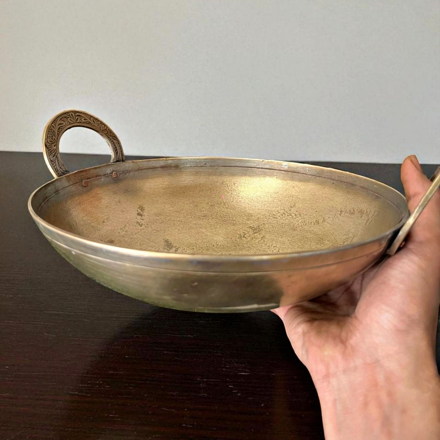 Antique Brass Chinese Kadai with Ladle | Pital Traditional Cooking Vessel