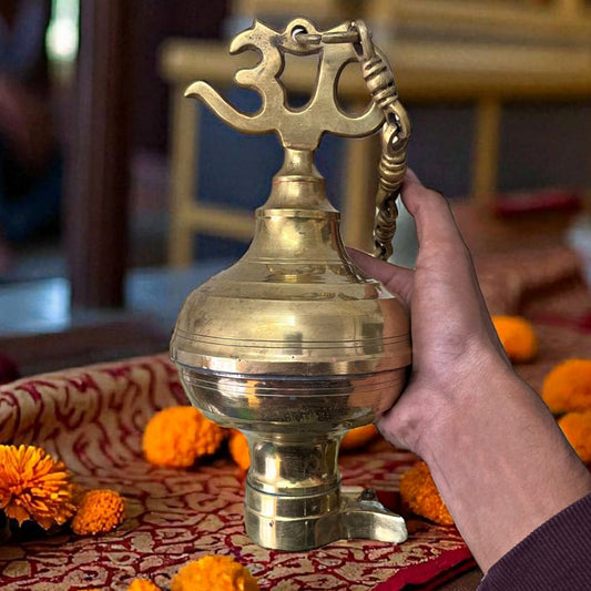 Antique Brass Hanging Oil Lamp with Om Design | Traditional Lamandiva Décor