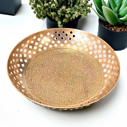 Antique Brass Deep Tray | Traditional Small Fruit & Serving Utility