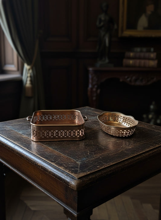 1982 Antique Brass Serving Tray Pair | Pital Traditional Kitchen and Decor Tray Set