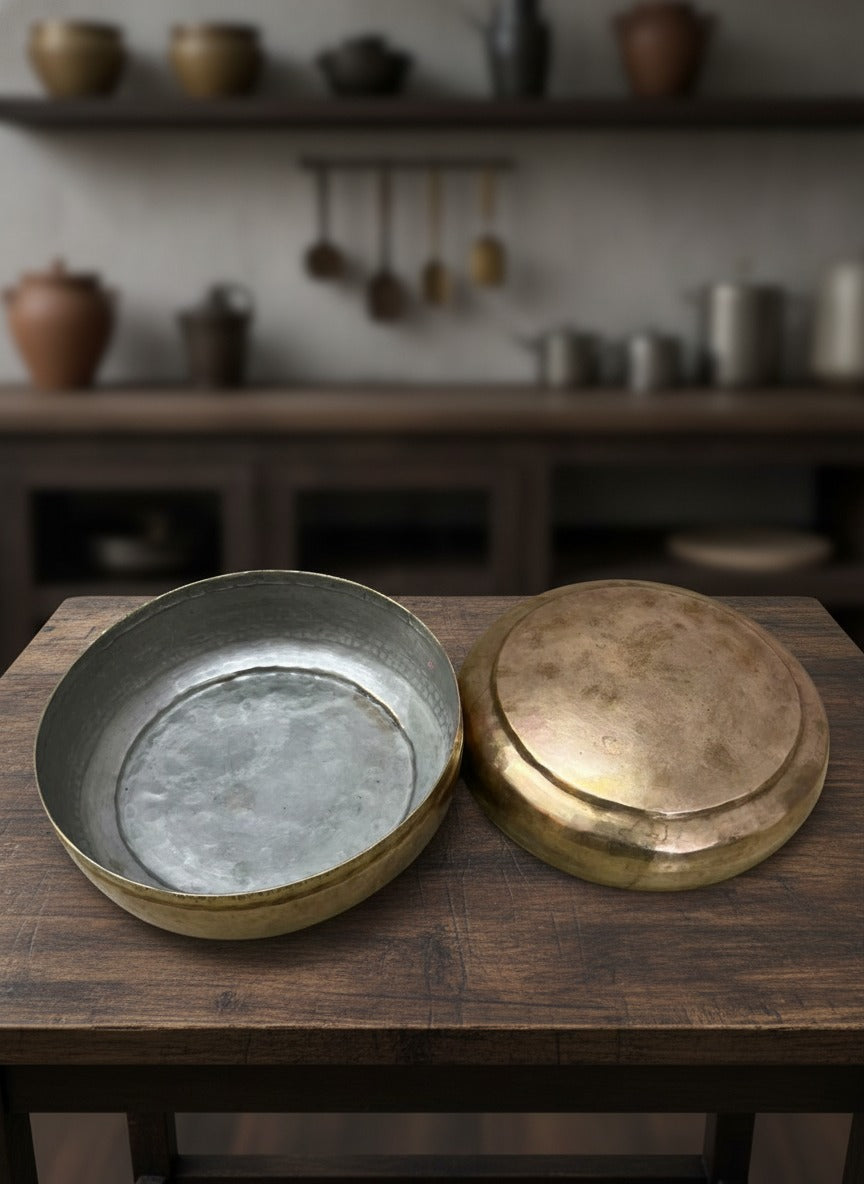 1974 Antique Brass Chapati Box | Traditional Kitchen & Storage Utility